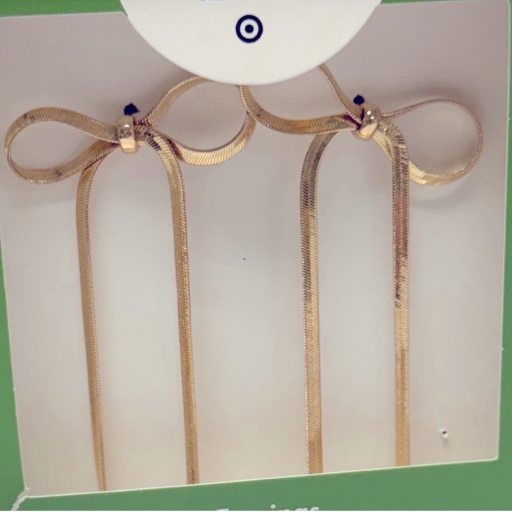 New Gold Bow Linear Drop Stud Earrings Kate Spade x Target New York - Picture 5 of 6